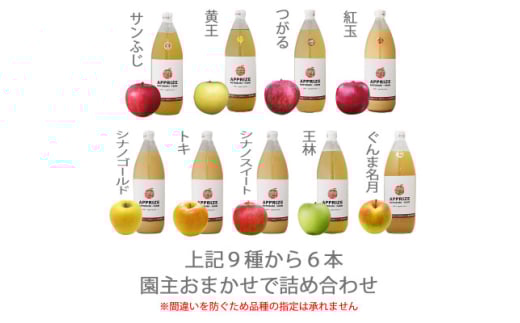 無添加 品種おまかせりんごジュース6本入(6種飲み比べ)【1440035】 1074405 - 青森県黒石市