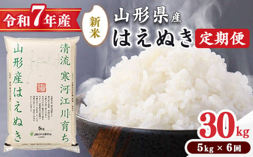 ＜2025年11月下旬開始＞【令和7年産 定期便】 はえぬき計30kg！お米 定期便（5kg×6回）！清流寒河江川育ち 山形産はえぬき 2025年産　058-C-JA022-2025-11下 1920726 - 山形県寒河江市