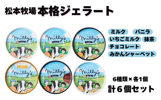 【松本牧場】本格ジェラート ミリーズ6個セット［A016601］