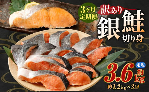 【定期便3か月】銀鮭カット 切り身 約1.2kg 定塩 バラ冷凍 形不揃いのため訳あり 総量約3.6kg 銀鮭 鮭 塩鮭 サケ シャケ サーモン 切身 魚 冷凍 骨無し 皮付き 焼き鮭 焼き魚 おかず 家庭用 定期便 熊本市 1926526 - 熊本県熊本市