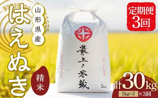 ＜定期便 3回＞【最上ノ米蔵】 令和6年産 山形県産 はえぬき 精米 10kg （5kg×2） F3S-2346