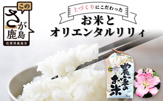 【生産者直送】幸せと笑顔を届ける お米（ゆりひめ）３kgとオリエンタルリリィ  C-129