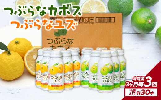 【3ヶ月毎に配送】つぶらなカボス15本 つぶらなユズ15本セット 3回お届け定期便 飲料 大分県 果汁 はちみつ ご当地 ドリンク 夏みかん つぶ入り カボス セット T10060