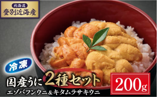 登別近海産 エゾバフンウニ&キタムラサキウニ 2種食べ比べセット 冷凍パック200g [6月以降順次配送]| 生うに バフンウニ うに 高級 ウニ 雲丹 生ウニ エゾバフンウニ 塩水 人気 ふるさと納税 北海道 登別市