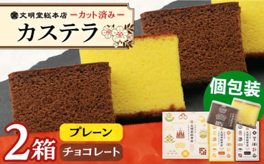 [小分けで食べやすい]カット包装カステラ 2箱入(プレーン・チョコレート) ≪小値賀町≫ [株式会社文明堂総本店] カステラ かすてら 菓子 お菓子 和菓子 常温 [DBF014] 長崎の味 カステラ ザラメ カステラ プレゼント 8000円 八千円 8000円 以上 9000円以下 個包装 カステラ バラエティー バレンタイン バレンタインデー