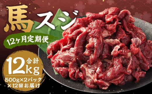 【 12ヶ月 定期便 】 馬スジ 計12kg 1回あたり1kg（500g×2パック） / 肉 お肉 馬肉 スジ 筋 煮込み 冷凍 1937447 - 熊本県合志市