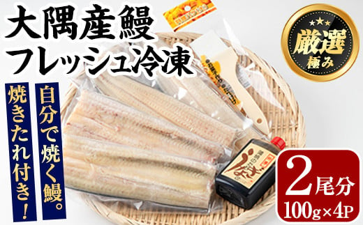 【0165707a】大隅産鰻フレッシュ冷凍(4パック・計約400g・タレ、刷毛付) うなぎ ウナギ 鰻 国産 冷凍うなぎ 蒲焼き たれ はけ ハケ 刷毛 鹿児島 ふるさと 【南嘉起屋】