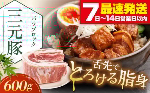 三元豚 バラブロック600g《喜茂別町》【平田牧場】 肉 豚肉 バラ ブロック 煮豚 酢豚 煮物 冷凍配送 北海道 [AJAP072] 7000 7000円 1418850 - 北海道喜茂別町