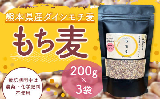 もち麦 熊本県産 ダイシモチ麦 200g×3袋 合計600g [栽培期間中は農薬 ・ 化学肥料不使用 ] 米 お米 ごはん もち麦ごはん 麦