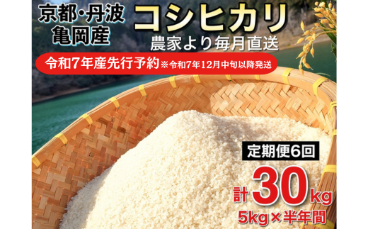 【令和7年産先行予約】米 定期便 5kg×6回 30kg コシヒカリ 佐伯の里の源流米 希少 農家直送 令和7年産 新米 白米 5キロ 6回 低農薬米 減農薬米 京都丹波産 こしひかり 生活応援※北海道・沖縄・離島の配送不可 ※2025年12月中旬以降発送予定