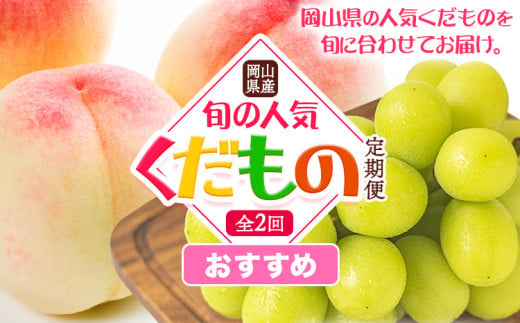 【先行予約】岡山県産 旬の 人気 くだもの おすすめ 定期便 全2回 桃 約1.3.kg (4～8玉前後) シャインマスカット 約1.3kg (2房) 《7月上旬-11月中旬頃出荷》フルーツ 果物 定期便 お取り寄せ デザート 送料無料