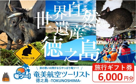 2305 奄美航空ツーリスト徳之島営業所 旅行ギフト券（6,000円分）（ 旅行会社 地元旅行会社 旅行クーポン 航空券 フェリー 徳之島 奄美 鹿児島 世界自然遺産 奄美航空ツーリスト 奄ツー！ 徳之島営業所 旅行パック 飛行機 船 宿泊 ホテル )