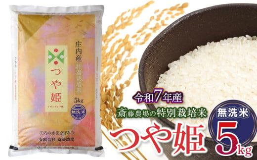 【令和7年産先行予約】 斎藤農場の特別栽培米 つや姫 無洗米 5kg(5kg×1袋) 山形県鶴岡市 K-737 1954708 - 山形県鶴岡市