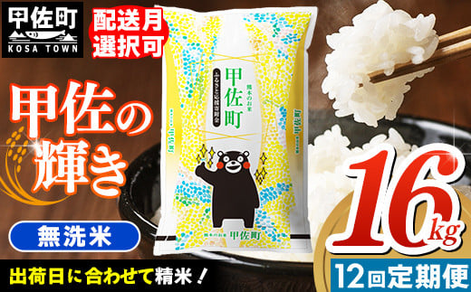 [先行受付]新米 令和7年産[定期便12ヶ月]『甲佐の輝き』無洗米16kg×12ヶ月(5kg×2袋、6kg×1袋)[2025年10月より配送月選択可!]/出荷日に合わせて精米 - 国産 白米 無洗米 お米 ブレンド米 複数原料米 訳あり 厳選 マイスター 生活応援 ひのひかり 森のくまさん おすすめ 定期便 熊本県 甲佐町[価格改定ZK]