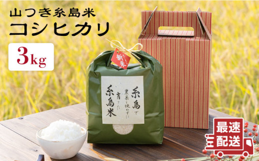 糸島 で 農薬 を使わずに育てた 山つき 糸島米 3kg （ コシヒカリ ）《 糸島 》【株式会社やました】 [ARJ009] 408171 - 福岡県糸島市