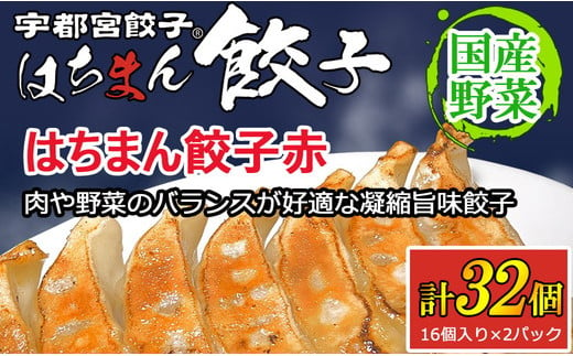 宇都宮餃子はちまん餃子 赤 肉汁餃子 32個（16個入り×2パック/1個22g） ｜ 宇都宮餃子 国産野菜 グルメ 宇都宮市 肉餃子 餃子 ぎょうざ ギョーザ 野菜 冷凍食品 冷凍餃子 焼き餃子 水餃子