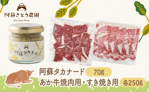 【ふるさと納税】阿蘇タカナード70g と あか牛 焼肉用 250g すき焼き用 250g セット 阿蘇高菜 あか牛 阿蘇さとう農園 1982936 - 熊本県阿蘇市