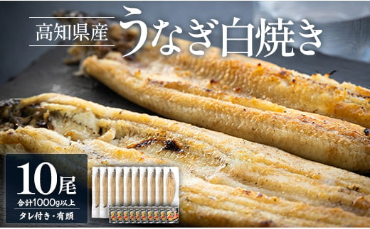  蒲焼きタレ付きうなぎ 白焼き 1kg以上 10尾×100～120g 鰻 大容量 国産 鰻 ウナギ 有頭 背開き つまみ ご飯のお供 老舗 土佐湾 吉川水産 うなぎ蒲焼き タレ付き 高知県 香南市 冷凍 yw-0082