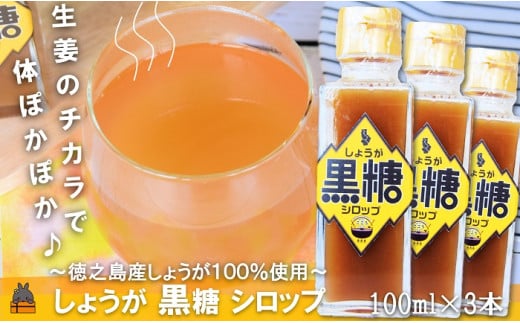 2330 徳之島産しょうが100%使用！体ぽかぽか！しょうが黒糖シロップ（100ml×3本） （ しょうが 生姜 ショウガ 黒糖 黒砂糖 シークニン ドリンク 飲み物 しょうが湯 生姜湯 調味料 瓶 国産 徳之島 奄美 鹿児島 美味しい ）