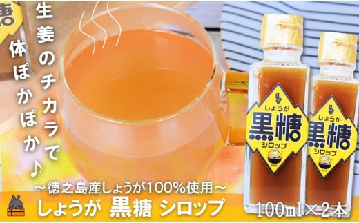 2329 徳之島産しょうが100%使用！体ぽかぽか！しょうが黒糖シロップ（100ml×2本） （ しょうが 生姜 ショウガ 黒糖 黒砂糖 シークニン ドリンク 飲み物 しょうが湯 生姜湯 調味料 瓶 国産 徳之島 奄美 鹿児島 美味しい ）