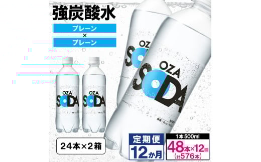 【定期便12回】OZA SODA 強炭酸水500ml×48本×12か月 計576本[プレーン] FY24-239