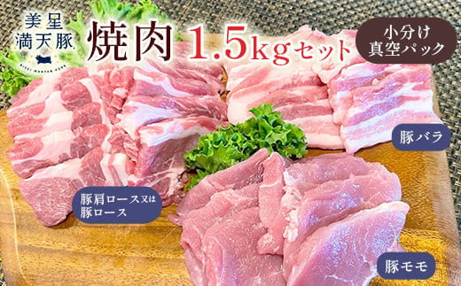 美星満天豚 焼肉 1.5kｇセット（豚肩ロース又は豚ロース、豚バラ、豚モモ）小分け真空パック