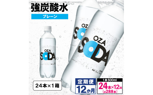 【定期便12回】OZA SODA 強炭酸水 500ml×24本×12か月 計288本[プレーン] FY24-274