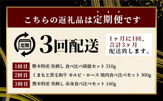 【定期便3回】お肉ソムリエ監修 馬肉・黒毛和牛 定期便