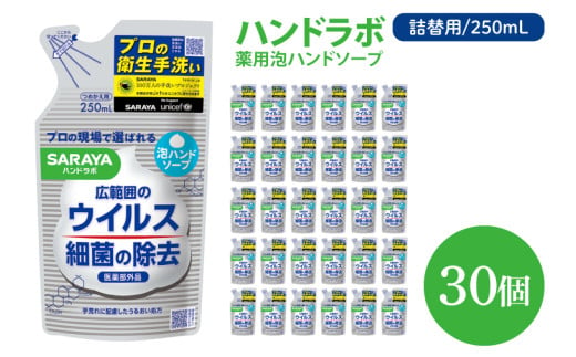 ハンドラボ 薬用泡ハンドソープ 250mL詰替用 30個 【医薬部外品】【手洗い 手あらい てあらい 泡 ハンドソープ 石鹸 せっけん 石けん 清潔 洗浄 殺菌 手指消毒 ストック 詰め替え】(CL40-H30)