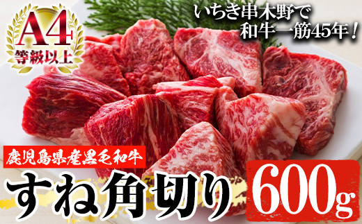 鹿児島県産 黒毛和牛スネ肉 角切り 600g  A4等級以上！冷凍 国産 鹿児島県産 黒毛和牛 スネ カレー や シチュー にもオススメ【A-1823H】 356171 - 鹿児島県いちき串木野市