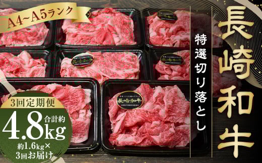 【全3回定期便】【A4～A5ランク】長崎和牛 特選 切り落とし 約1.6kg (200g×8パック) 牛肉 肉 牛 和牛 国産牛 国産 長崎和牛 切落し きりおとし 1461475 - 長崎県長崎市