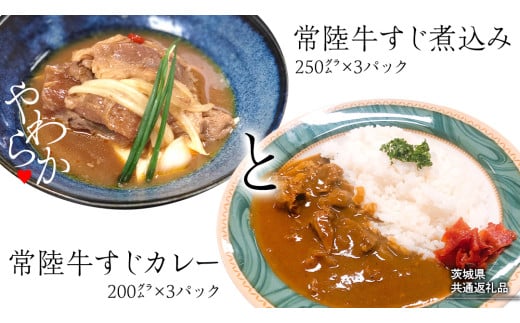 [茨城県共通返礼品] やわらか 常陸牛 すじ煮込み と すじカレー セット 各3パック 牛すじ 牛すじ煮込み 煮込み カレー 牛肉 和牛 ふるさと納税 10000円 おかず 惣菜 [AU111ya][SZRY]