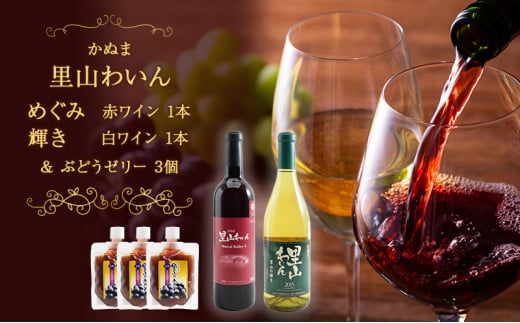 かぬま 里山わいん 里山のめぐみ 赤ワイン 720ml & 輝き 白ワイン 720ml & ぶどうゼリー 130g×3個 お届け 入金確認後 14日～1ヶ月 [№5840-2803] 1967173 - 栃木県鹿沼市