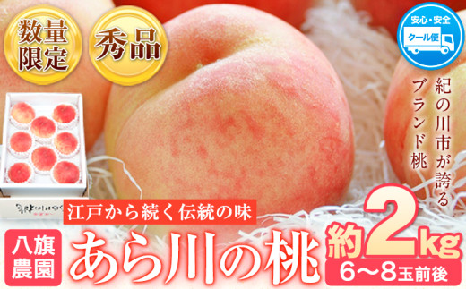【先行予約】あら川の桃 化粧箱入 約2kg(6-8玉) 秀品 八旗農園《2026年6月下旬-8月上旬頃出荷》 和歌山県 紀の川市 桃山町 もも モモ 果物 フルーツ