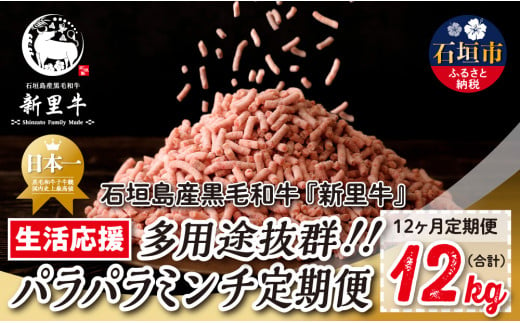 石垣島産 黒毛和牛 新里牛 多用途抜群！パラパラミンチ 定期便全12回（毎月1kg×12回）合計12kg SZ-47