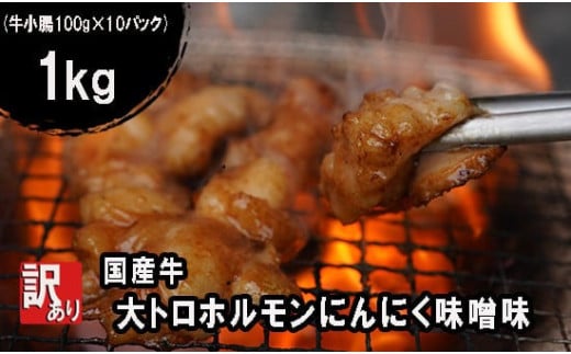 【 訳あり 】大トロホルモン にんにく味噌 1kg にんにく 味噌味 ミックス ホルモン 焼き 焼肉 味付 小分け 冷凍 味噌だれ おつまみ 国産 牛 肉