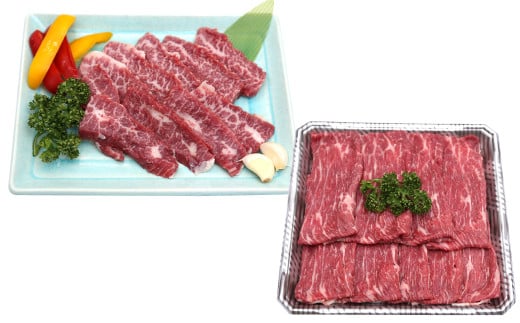 くまもとあか牛 カルビ焼肉用 約400g・すきやきしゃぶしゃぶ用 約400g 合計約800g 国産牛 牛 牛肉 肉 和牛 赤牛 焼肉 カルビ すき焼き 熊本県 人吉市