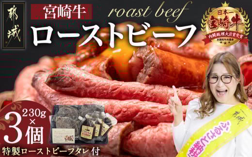 宮崎牛ローストビーフ 230g×3個_AF-2602_  (都城市) 国産黒毛和牛 都城産宮崎牛(A4ランク) ローストビーフ 230g×3個 特製ローストビーフタレ 80g×3個 ギフト 贈答用 おつまみ  ギャル曽根さんおすすめの牛肉返礼品 牛肉 モモ肉 丼 サンドイッチ アレンジ