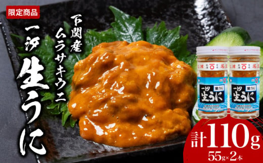 一汐 紫 生 うに ウニ 雲丹 ムラサキウニ 計110g 55g×2本 冷凍 瓶 ご飯のおとも 酒の肴 下関 山口