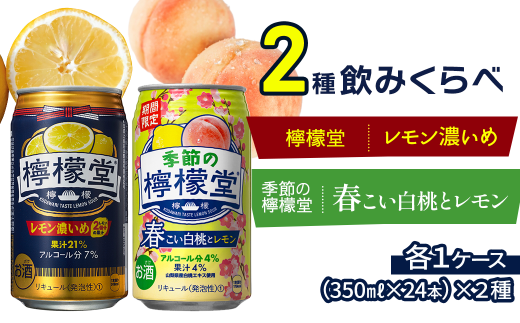 【2種飲み比べ】 「季節の檸檬堂」春こい白桃とレモン ＋ 「檸檬堂」濃いめレモン （350ml缶） 24本入り各1ケース 合計48本　レモンサワー 檸檬堂 季節の檸檬堂 期間限定 1974070 - 愛媛県西条市