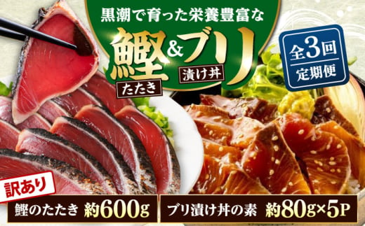 [3回定期便]規格外カツオたたき 約600g+ブリ漬け丼の素 約80g×5パック [興洋フリーズ株式会社] [ATBX122]