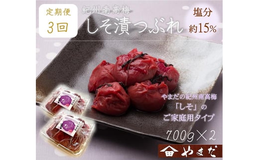 【定期便/3か月ごと/全3回】紀州南高梅しそ漬つぶれ（塩分約15％）700g×2