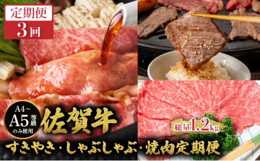 ＜定期便3回＞佐賀牛すきやき・しゃぶしゃぶ・焼肉定期便／ 佐賀牛 国産和牛 大町町 焼肉 肉 お肉 にく 国産 佐賀牛 切り落とし ステーキ 贈り物 ギフト 佐賀県 冷凍 焼き肉 牛肉 1971425 - 佐賀県大町町