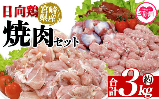 ＜宮崎県産日向鶏 焼肉セット 約3kg＞ 国産 鶏 肉 精肉 とりにく もも モモ肉 せせり セセリ 肝 レバー 砂肝 すなぎも きも 小肉 焼き鳥 焼き肉 BBQ 使いやすい 小分け パック 真空冷凍 お弁当 惣菜 蒸し鶏 数量限定 さっぱり 【MI454-tr】【TRINITY】 1980699 - 宮崎県三股町