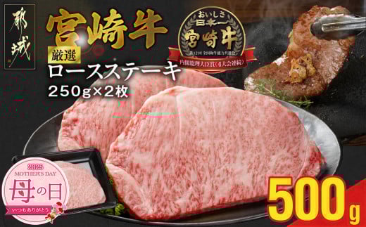 【母の日】宮崎牛ロースステーキ2枚 計500g≪5月8日～11日お届け≫_16-N203-MG_(都城市) 宮崎県産 宮崎牛 ロースステーキ 500g