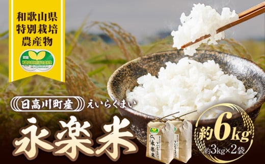 米 日高川町産 永楽米 約 6kg ( 3kg × 2袋 ) 笑いの里生産組合 《30日以内に出荷予定(土日祝除く)》 和歌山県 日高川町 和歌山県特別栽培農産物 米 お米 ご飯 おにぎり えいらくまい 国産 送料無料