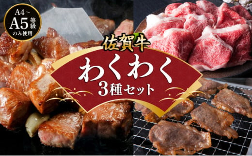 佐賀牛わくわくセット3種計1kg/肉 お肉 ギフト 贈答品 佐賀牛 国産 佐賀 冷凍 牛肉 黒毛和牛 カルビ サイコロステーキ 切り落とし 国産和牛 セット