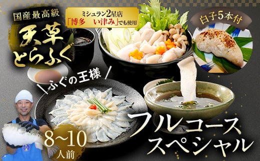 【ミシュラン星付きのプロが愛用】【着日指定不可】【数量限定】【白子付】大皿使用　国産最高級!天草とらふぐフルコーススペシャル（8～10人前） 【2024年12月下旬～2025年3月下旬発送予定】ふぐ刺し ふぐ鍋 フグ ふぐ刺身セット 河豚