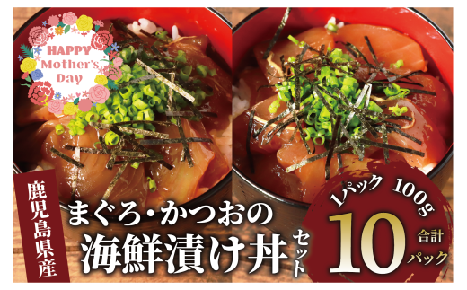 【母の日ギフト】まぐろ・かつおの海鮮漬け丼セット100g×10袋(山川町漁協/010-1856m) 母の日 ギフト プレゼント 贈り物 冷凍 海鮮丼 海鮮 魚介類 マグロ まぐろ 鮪 カツオ かつお 鰹 丼 どんぶり 小分け 簡単 ランチ 惣菜 漬け 漬け丼 冷凍