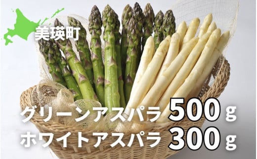 美瑛選果　グリーンアスパラ500ｇ＆ホワイトアスパラ300g | ホワイト グリーン アスパラガス アスパラ あすぱら あすぱらがす 採れたて 新鮮 旬 産地直送 野菜 食べ比べ[011-51] 682620 - 北海道美瑛町